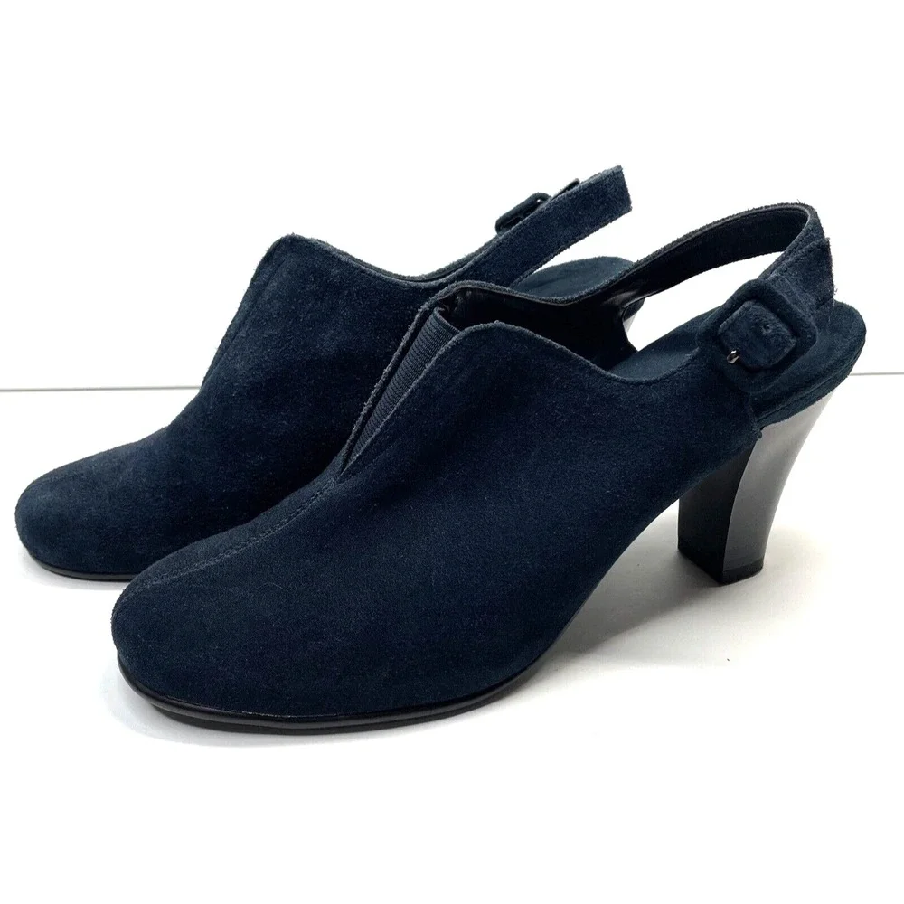 Aerosoles Heelrest Navy Suede Leather‎ Sling Back Heel Shoes Women Size 9